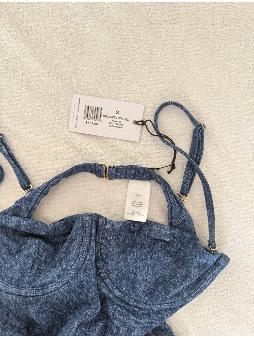 NWT- WeWoreWhat Balconnete Denim Texture One-Piece Swimsuit- S